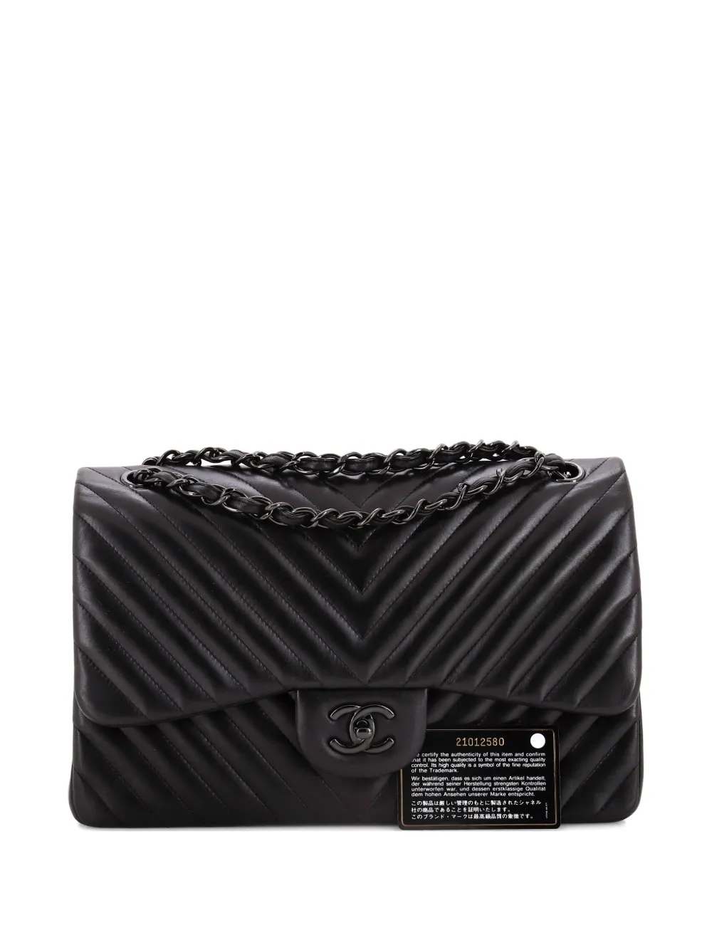Pre-owned Chanel So Black Classic Double Flap Bag Chevron Lambskin Jumbo Crossbody Bag