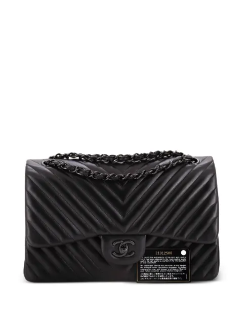 CHANEL Pre-Owned So Black Classic Double Flap Bag Chevron Lambskin Jumbo crossbody bag
