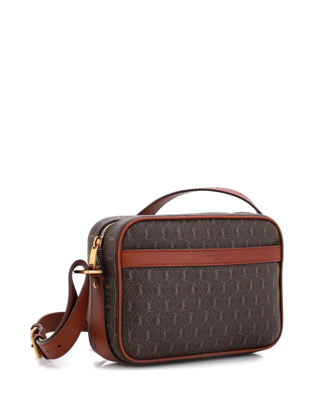 Pre-owned Saint Laurent Le Monogramme Camera Bag Monogram All Over Coated Canvas And Leather Small Crossbody Bag In Brown