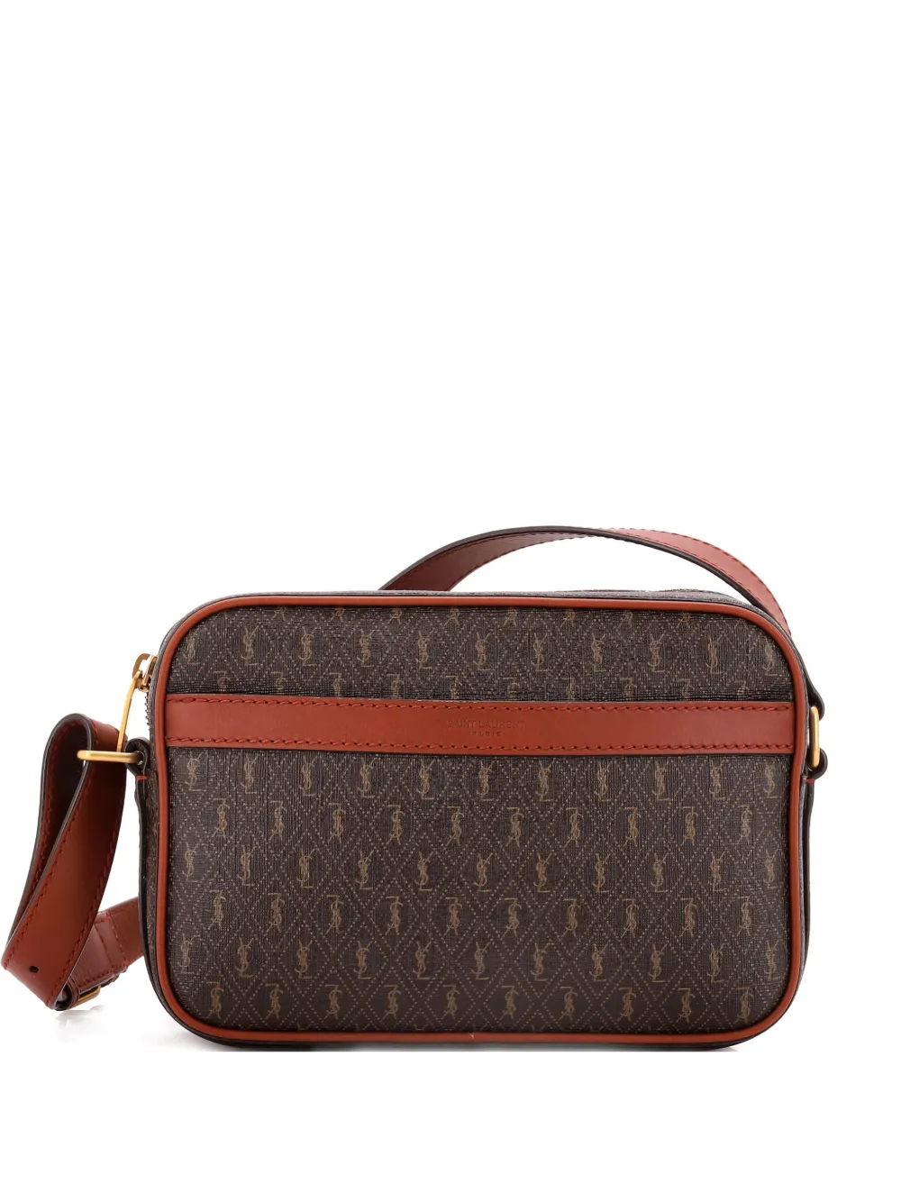 Pre-owned Saint Laurent Le Monogramme Camera Bag Monogram All Over Coated Canvas And Leather Small Crossbody Bag In Brown