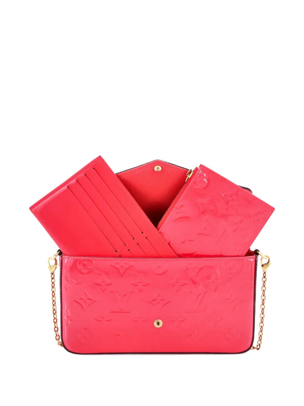 Pre-owned Louis Vuitton Felicie Pochette Monogram Vernis Crossbody Bag In Pink