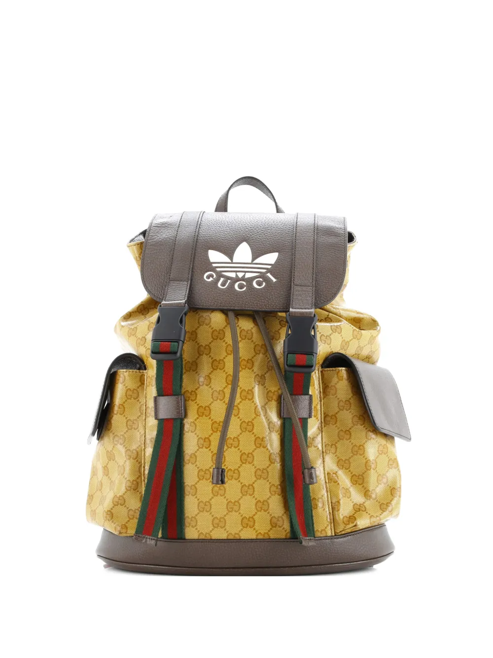 Gucci Pre-Owned x adidas Double Pocket Buckle GG Coated Canvas Medium backpack - Marrone