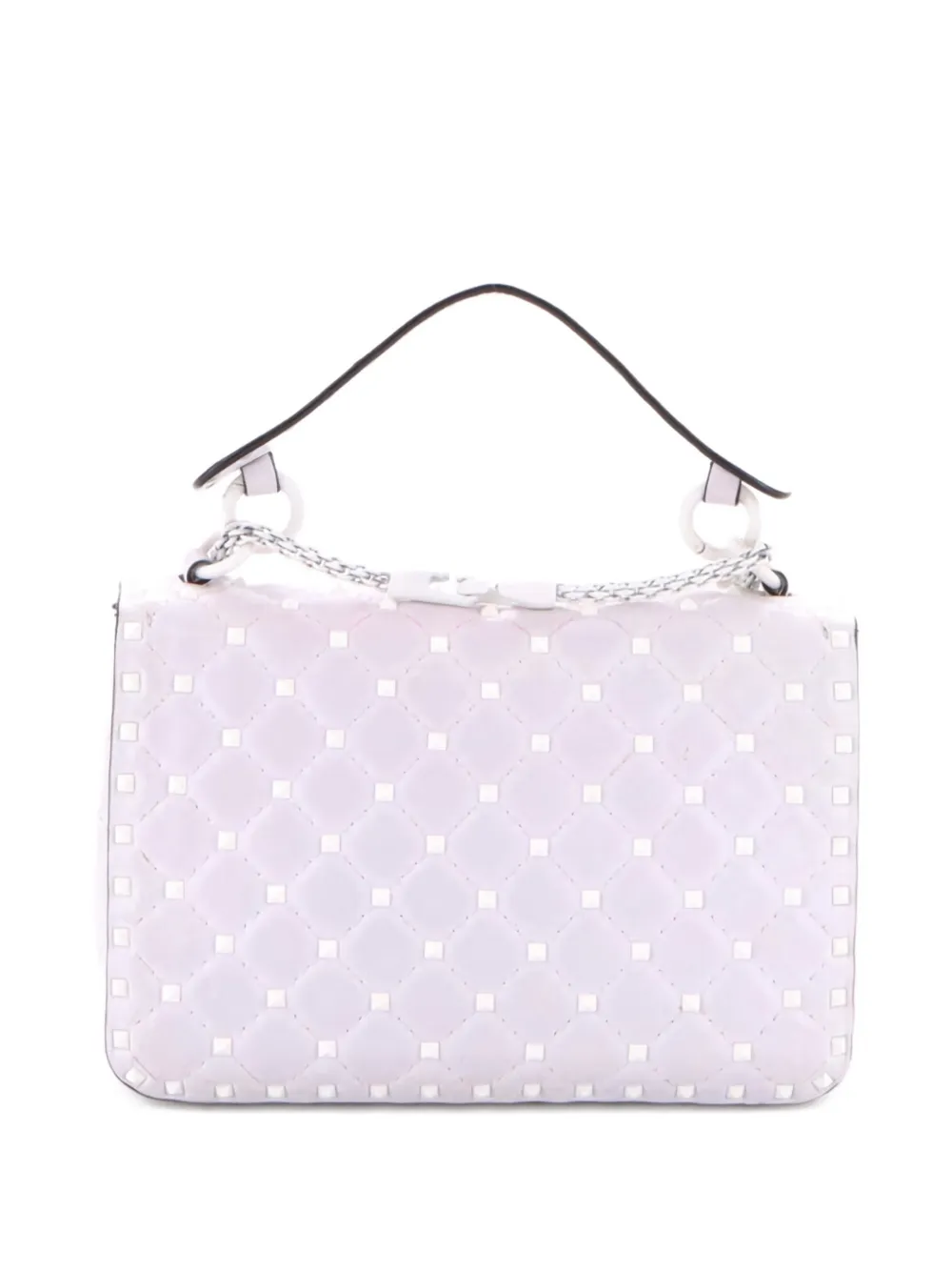 Pre-owned Valentino Garavani Rockstud Spike.up Flap Bag Quilted Leather Medium Shoulder Bag In White