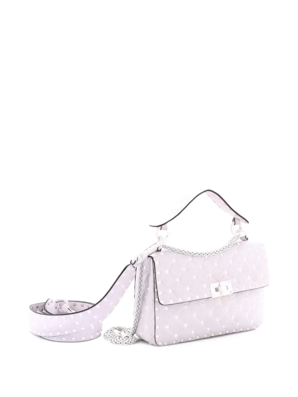 VALENTINO GARAVANI Pre-owned Rockstud Spike.up Flap Bag Quilted Leather Medium Shoulder Bag In White