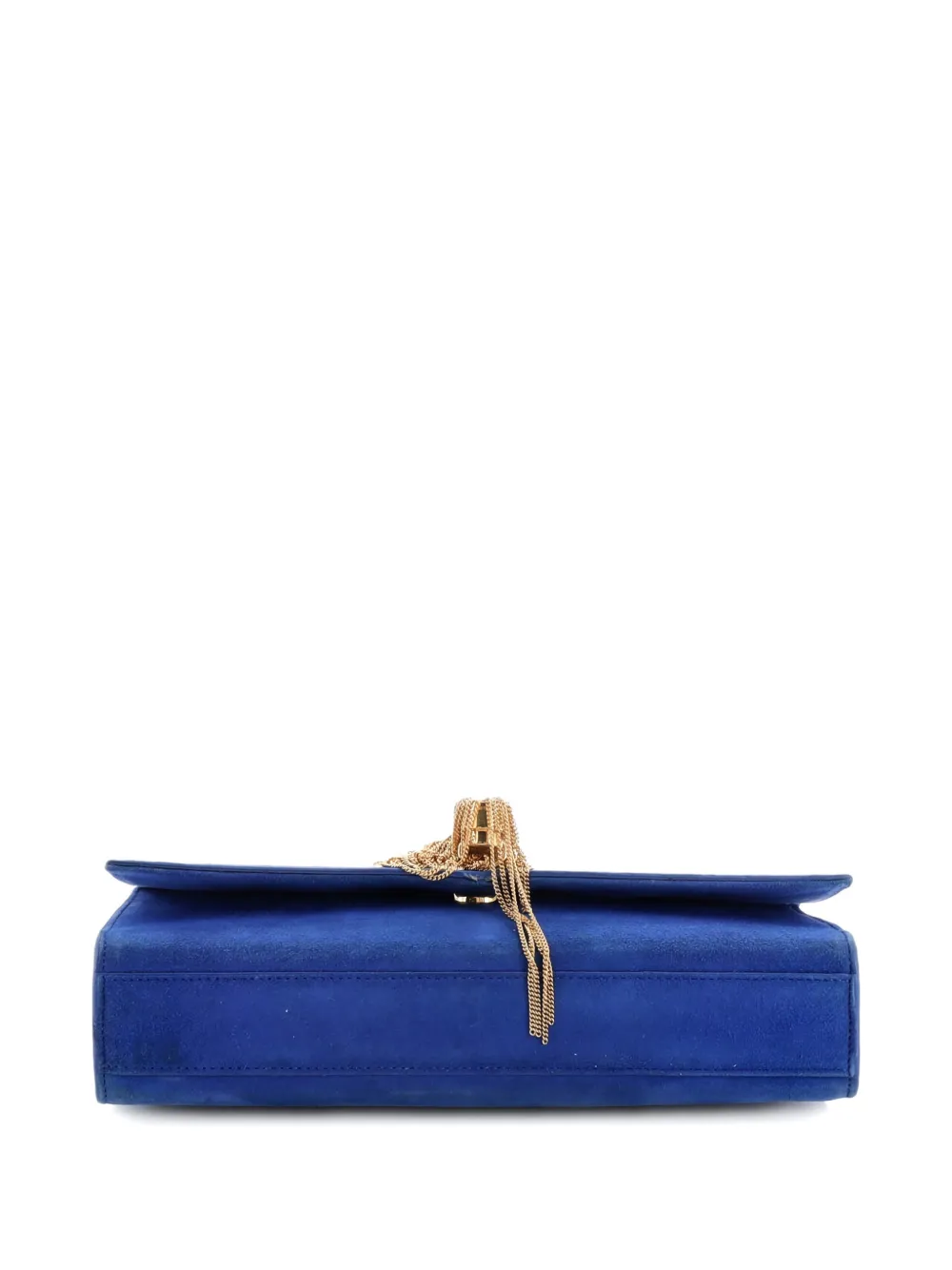 Pre-owned Saint Laurent Classic Monogram Tassel Suede Medium Crossbody Bag In Blue