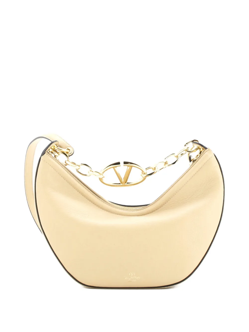 Pre-owned Valentino Garavani Vlogo Moon Leather Small Hobo Bag In Neutral