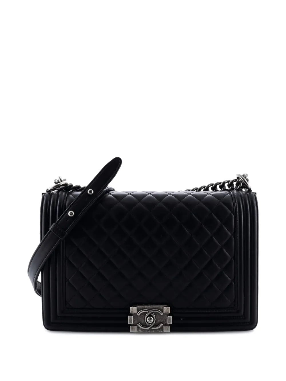 Pre-owned Chanel Boy Flap Bag Quilted Lambskin New Medium Shoulder Bag In Black
