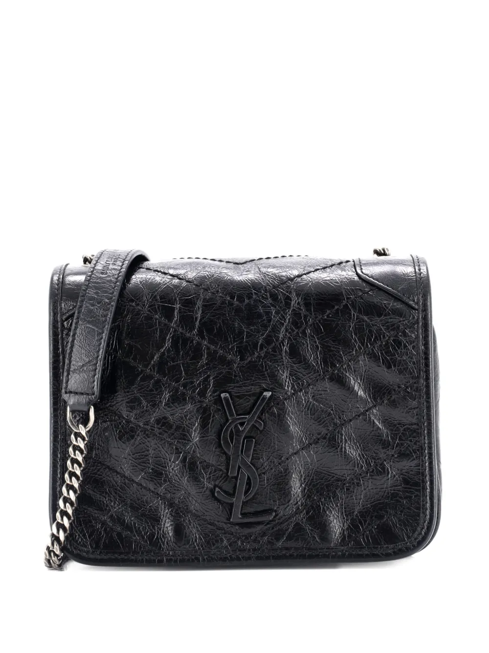 Saint Laurent Pre-Owned Borsa a tracolla Niki in pelle matelassé con motivo chevron e catena - Nero