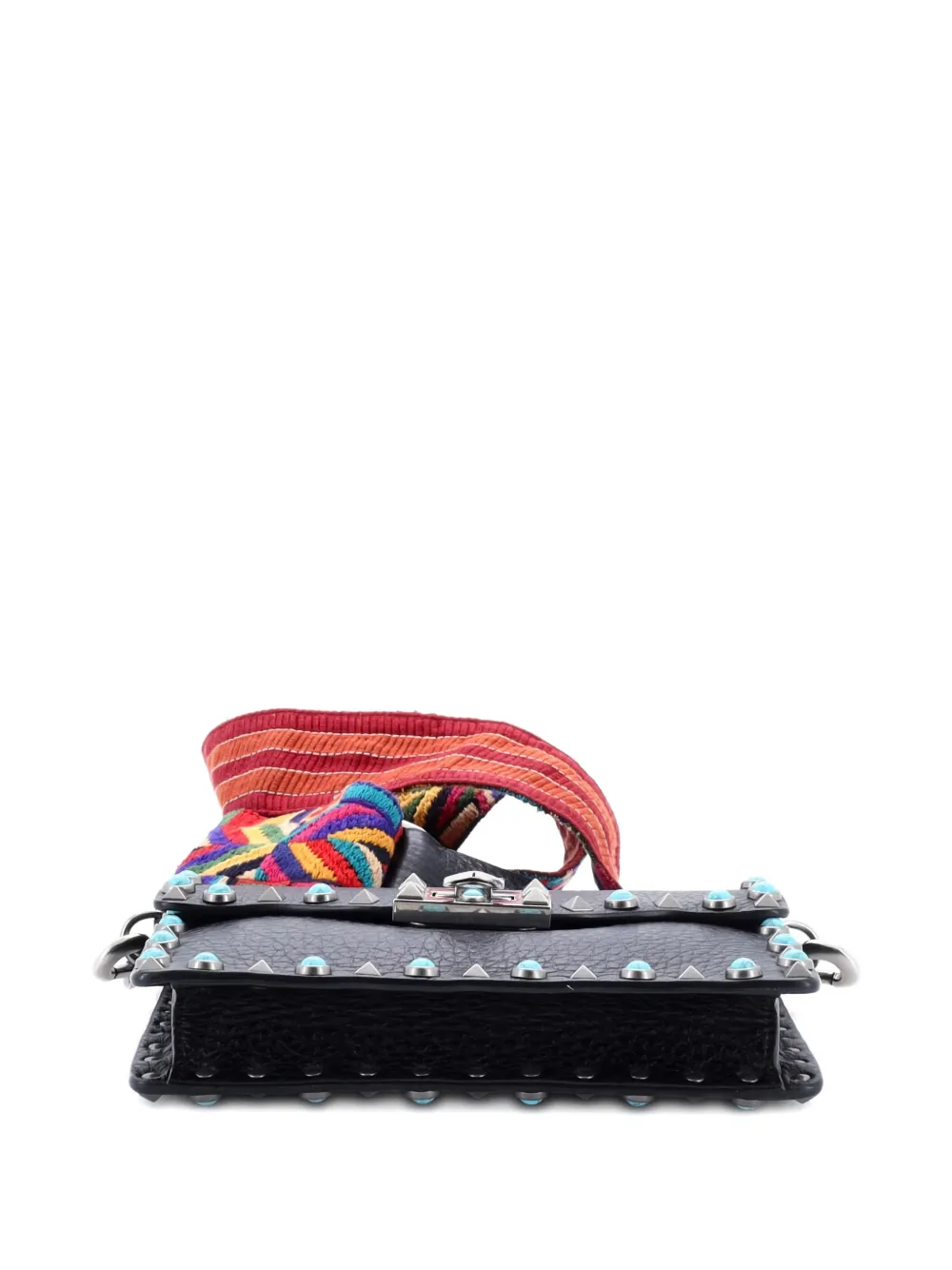 Pre-owned Valentino Garavani Rolling Rockstud Leather With Cabochons Small Crossbody Bag In Black