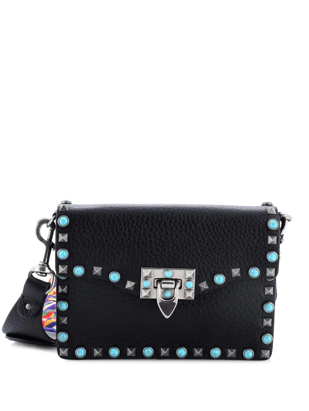 Valentino Garavani Pre-Owned Rolling Rockstud Leather with Cabochons Small crossbody bag - Nero