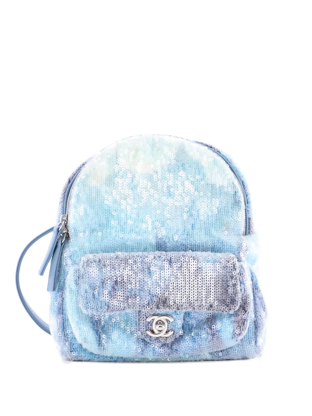 Pre-owned Chanel Waterfall Sequins With Leather Mini Backpack In Blue
