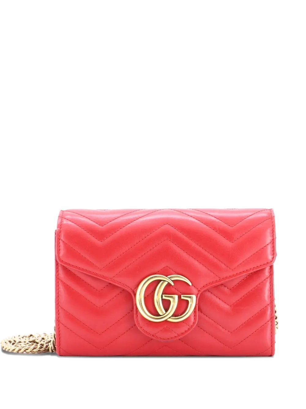 Gucci Pre-Owned GG Marmont Chain Wallet Matelasse Leather Mini crossbody bag - Rosso