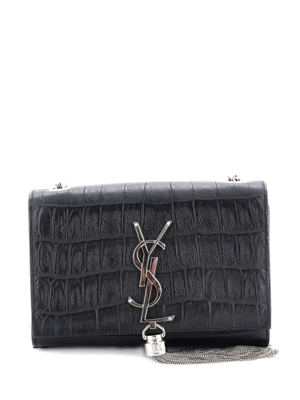 Saint Laurent Pre-Owned Classic Monogram Tassel Crocodile Embossed Leather Small crossbody bag - Black