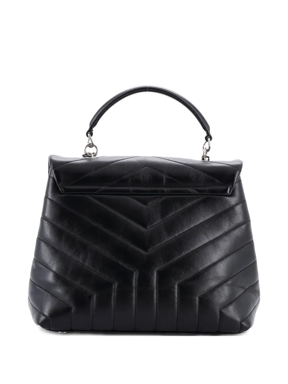 Pre-owned Saint Laurent Loulou Top Handle Bag Matelasse Chevron Leather Medium Shoulder Bag In Black