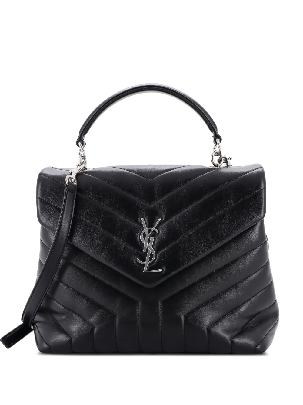Saint Laurent Pre-Owned LouLou Top Handle Bag Matelasse Chevron Leather Medium shoulder bag - Black