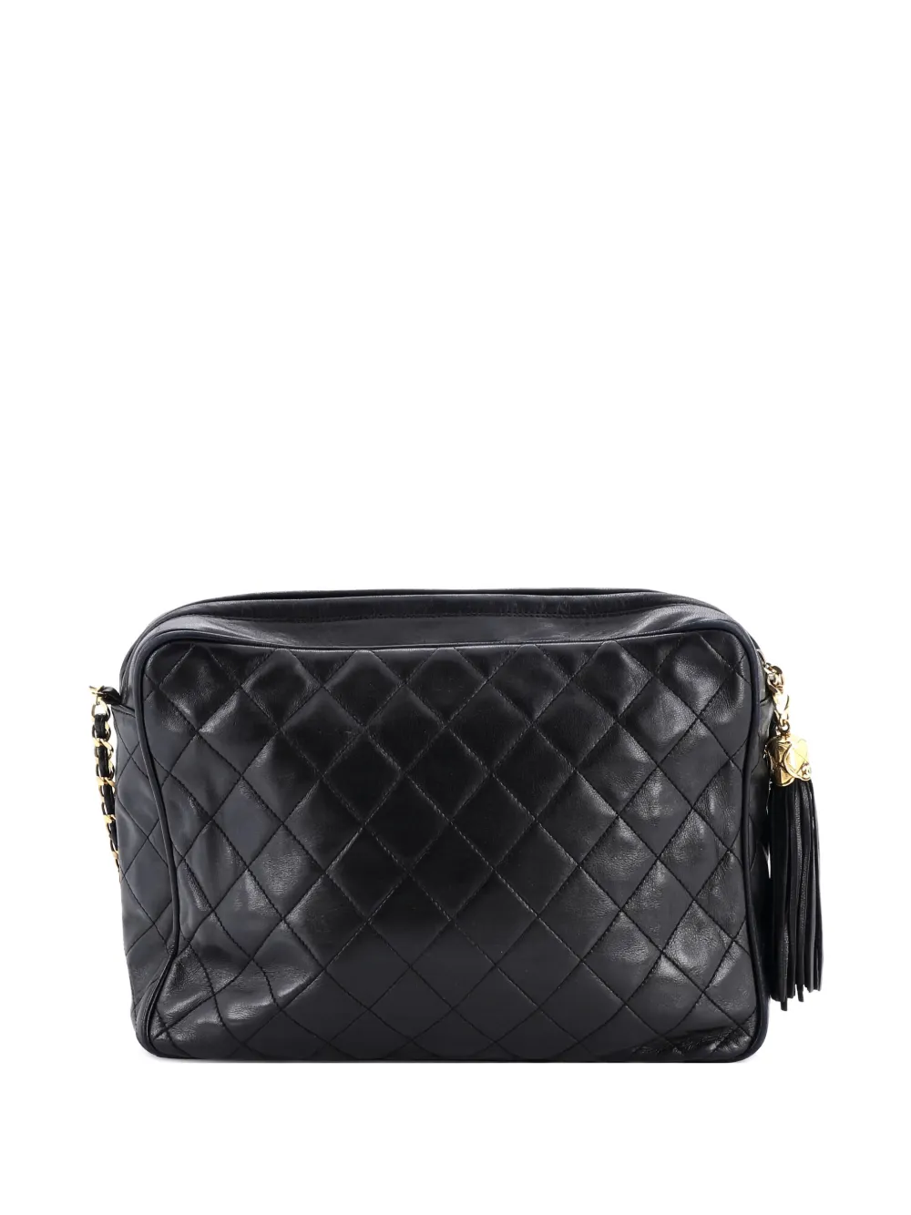Pre-owned Chanel Front Pocket Camera Bag Quilted Lambskin Medium Shoulder Bag In Black