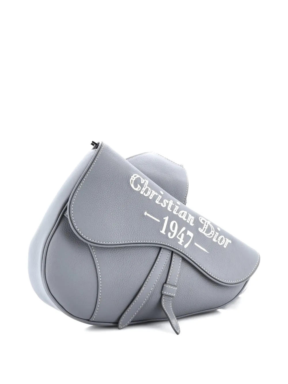 Pre-owned Dior Shawn Stussy Saddle Printed Leather Crossbody Bag In Gray