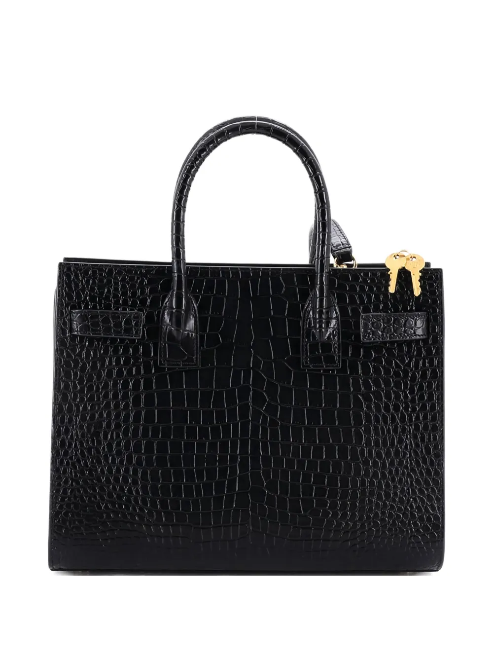 Pre-owned Saint Laurent Sac De Jour Nm Bag Crocodile Embossed Leather Baby Tote Bag In Black