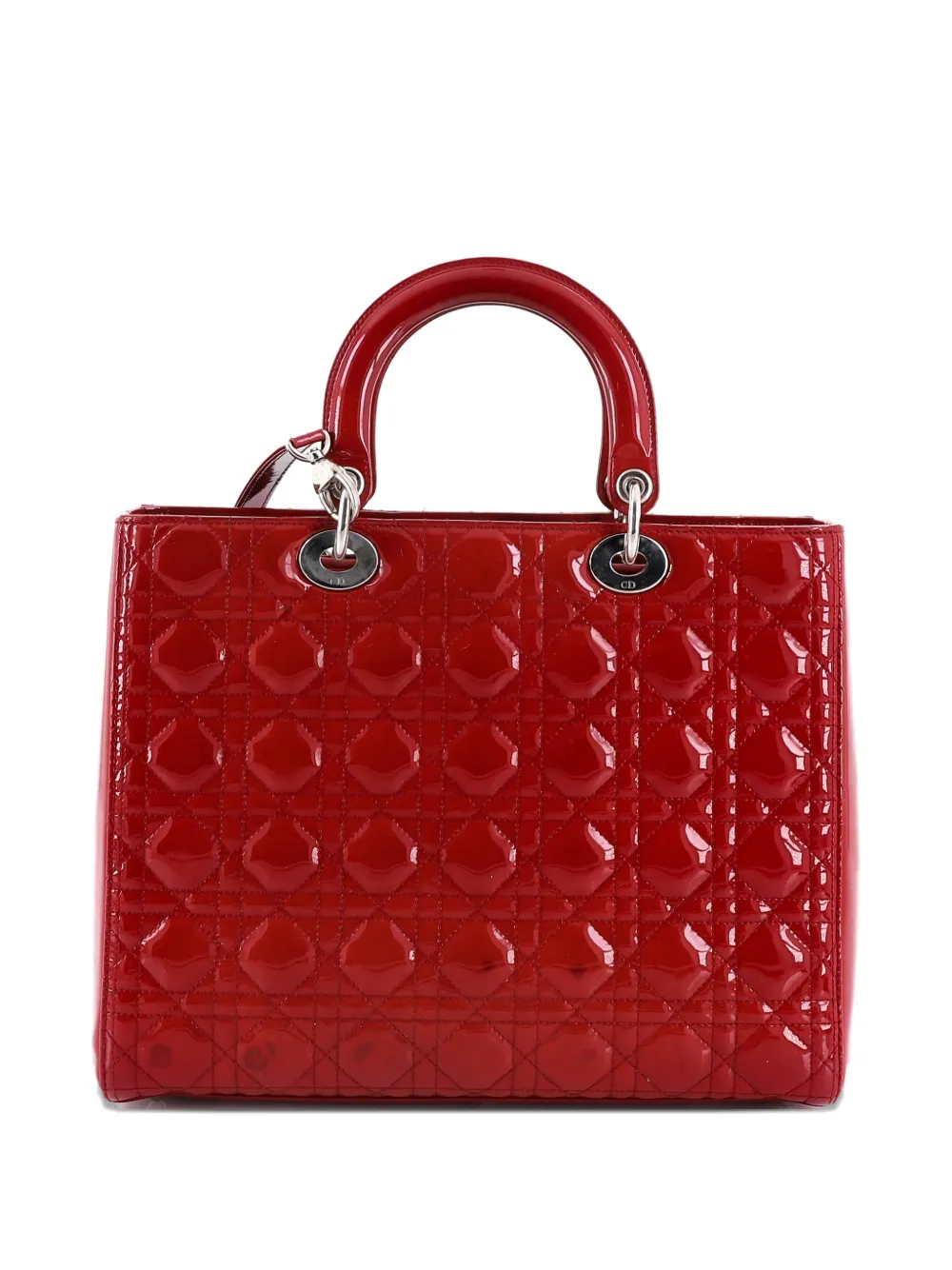Pre-owned Dior Vintage Lady  Bag Cannage Quilt Patent Large Satchel In Red