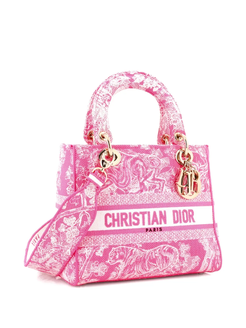 DIOR Pre-owned Lady D-lite Bag Embroidered Canvas Medium Satchel In Pink