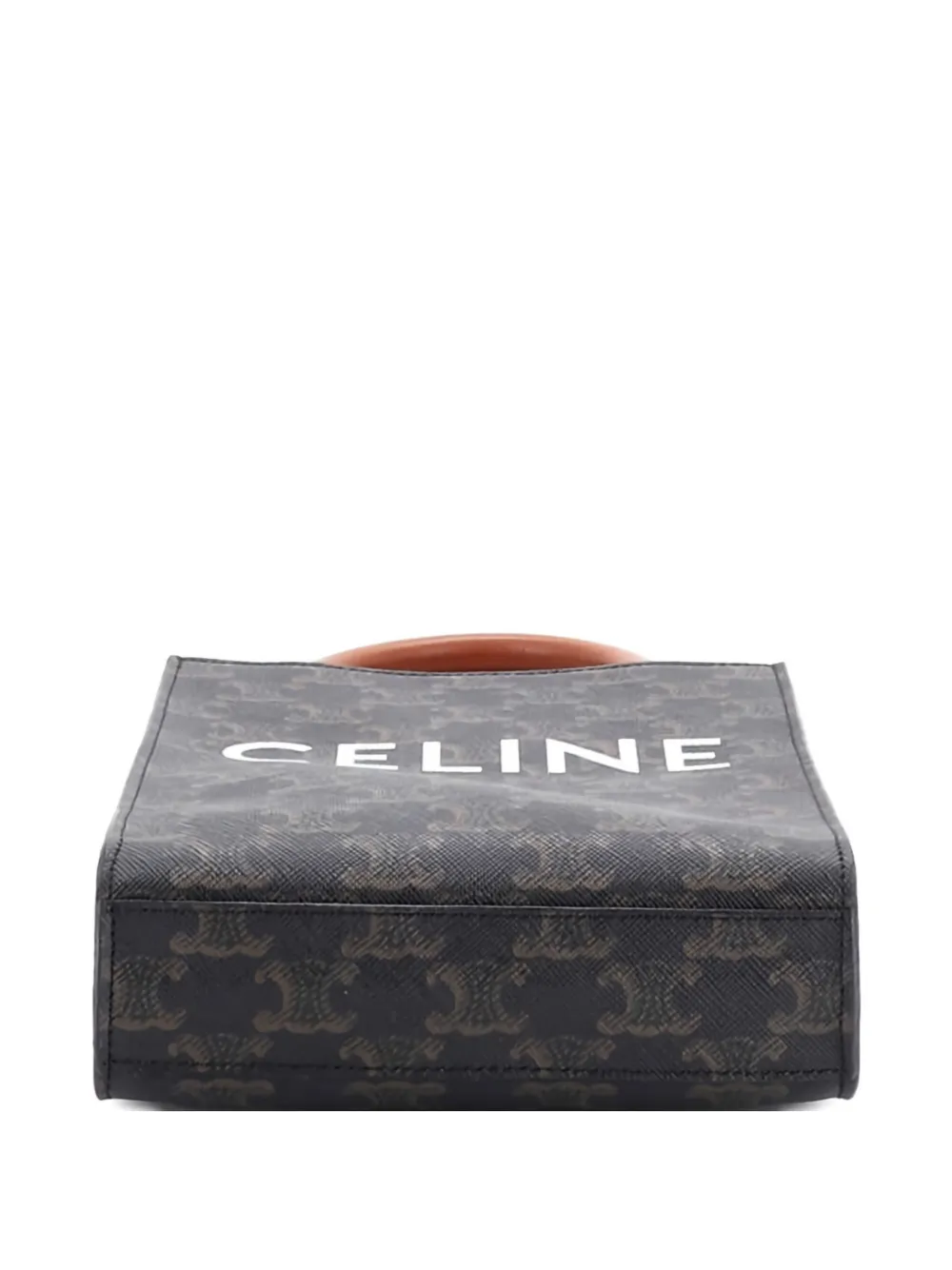 Pre-owned Celine Vertical Cabas Tote Triomphe Coated Canvas Mini Satchel In Brown