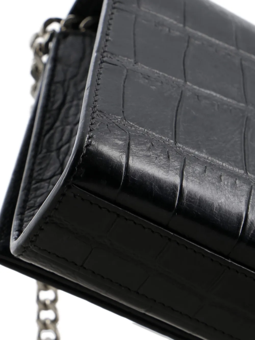 SAINT LAURENT Pre-owned Classic Monogram Tassel Crocodile Embossed Leather Small Crossbody Bag In Black