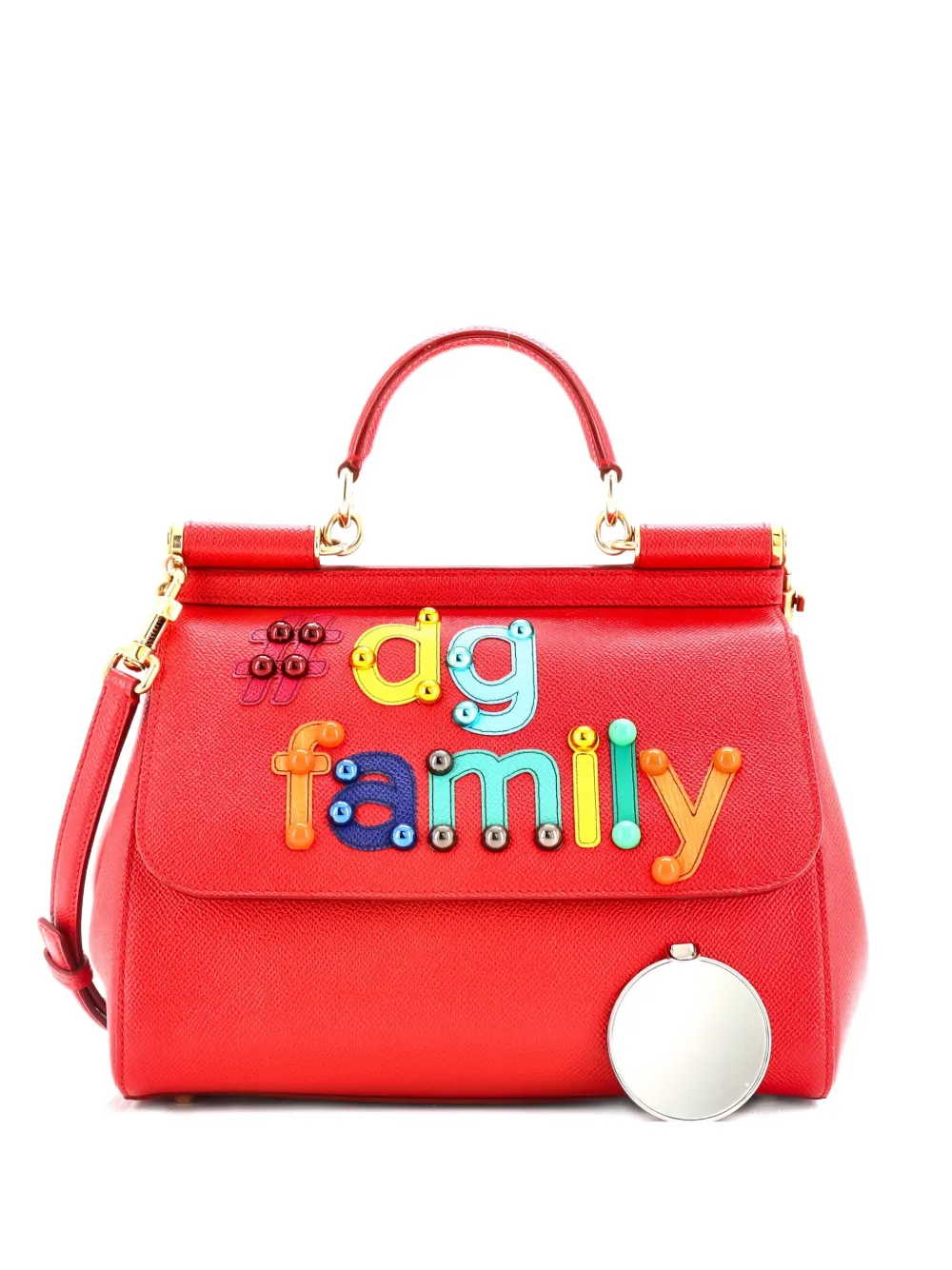 Pre-owned Dolce & Gabbana Family Miss Sicily Bag Patchwork Leather Medium Satchel In Red