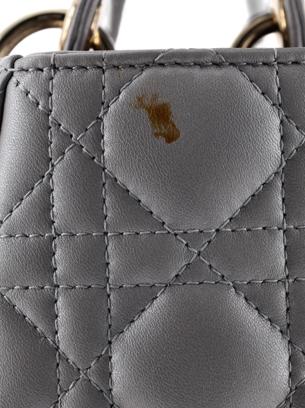 Pre-owned Dior Lady  Bag Cannage Quilt Lambskin Medium Satchel In Gray