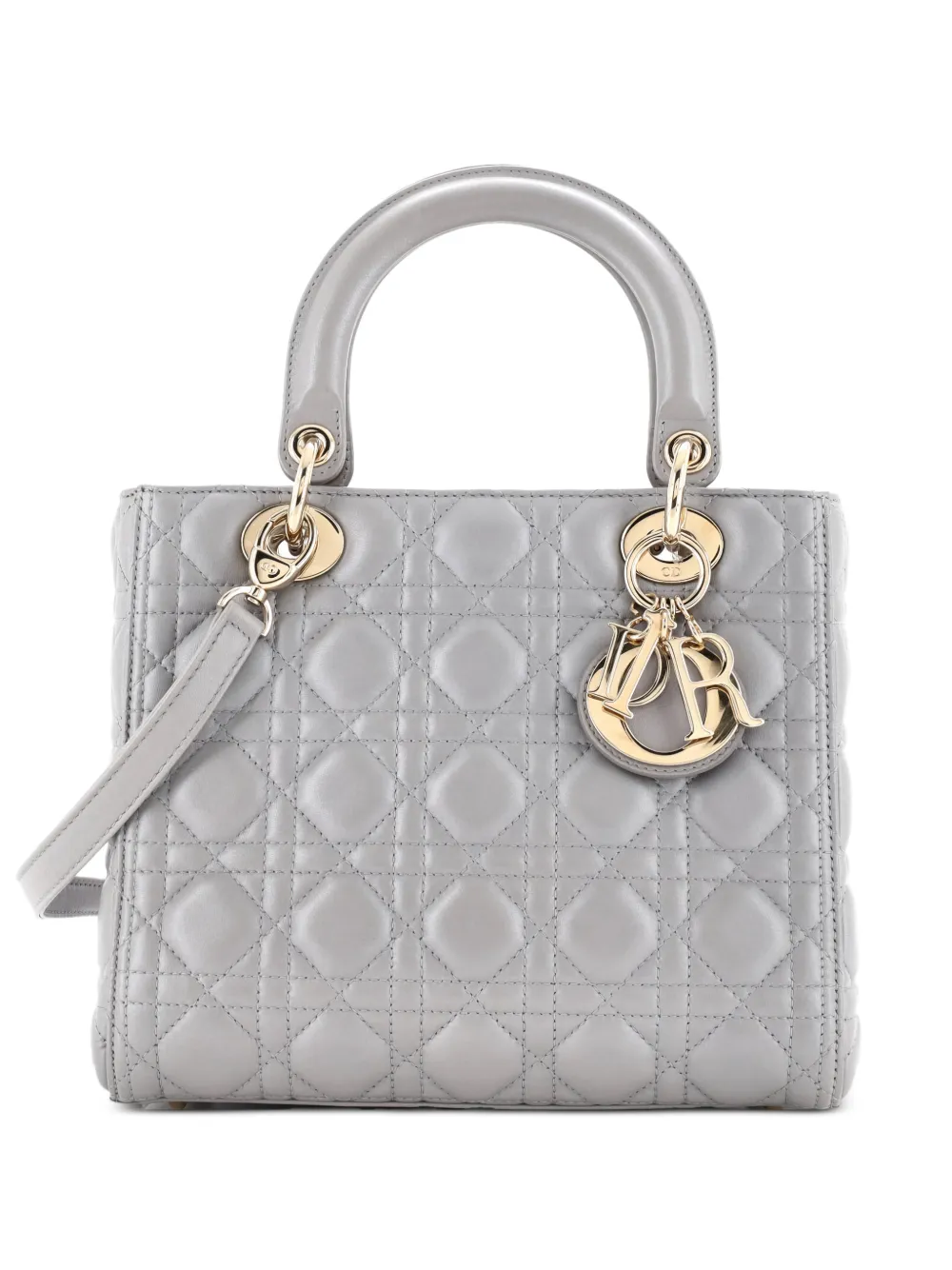 Christian Dior Pre-Owned Lady Dior Bag Cannage Quilt Lambskin Medium satchel - Grigio