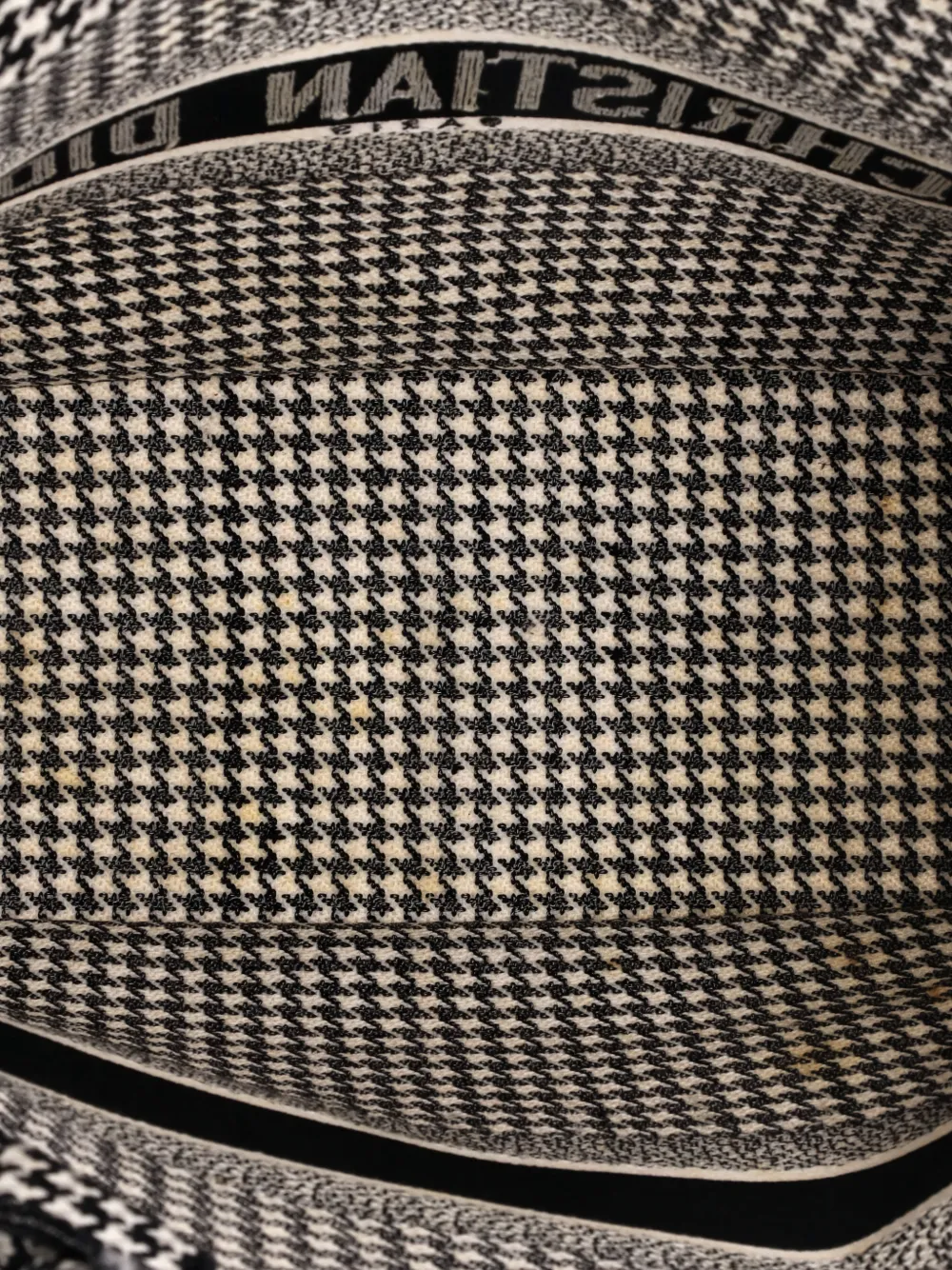 Pre-owned Dior Book Houndstooth Canvas Large Tote Bag In Black