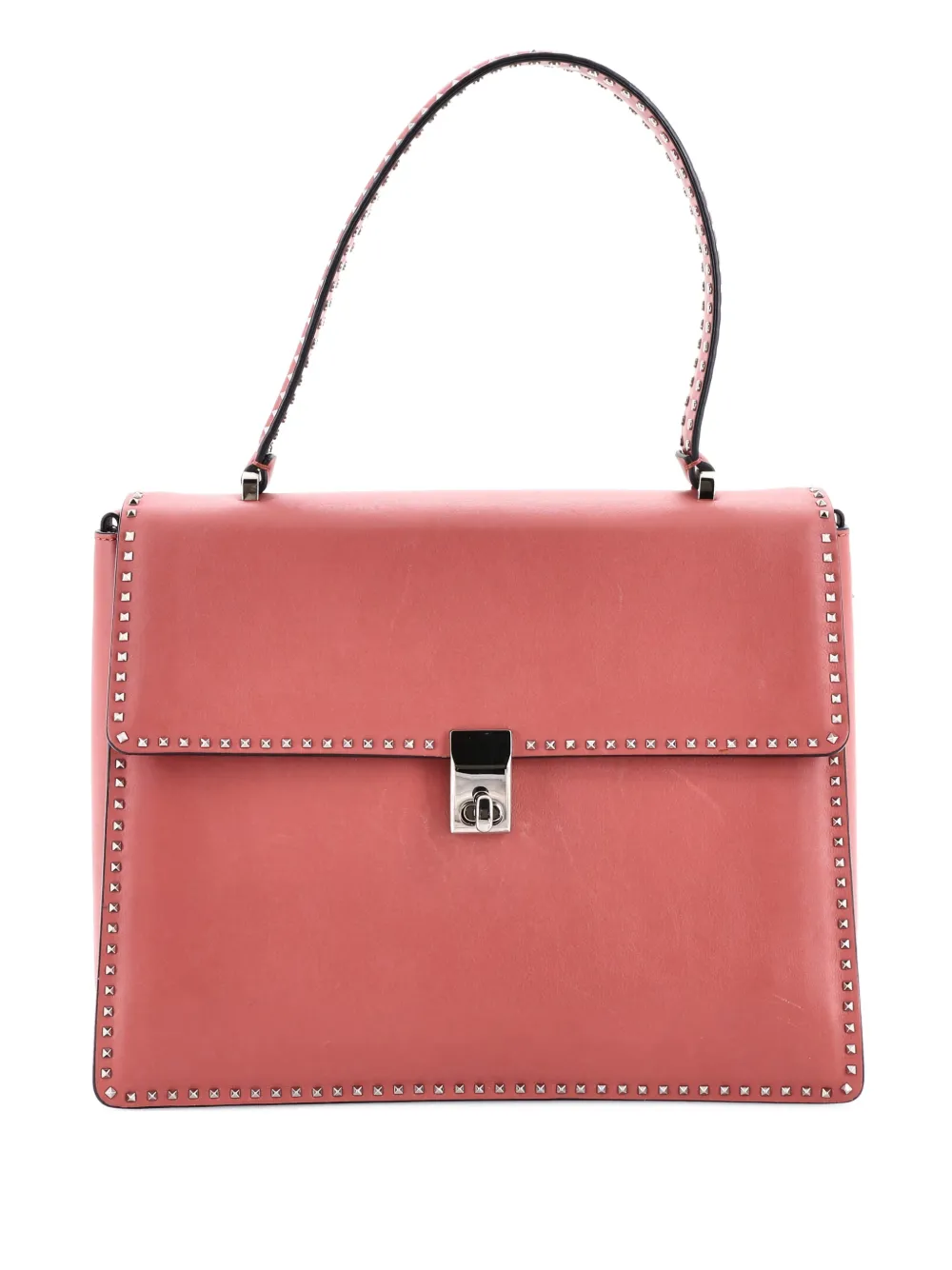 Valentino Garavani Pre-Owned Turnlock Top Handle Bag Leather with Micro Rockstuds Medium satchel - Rosa