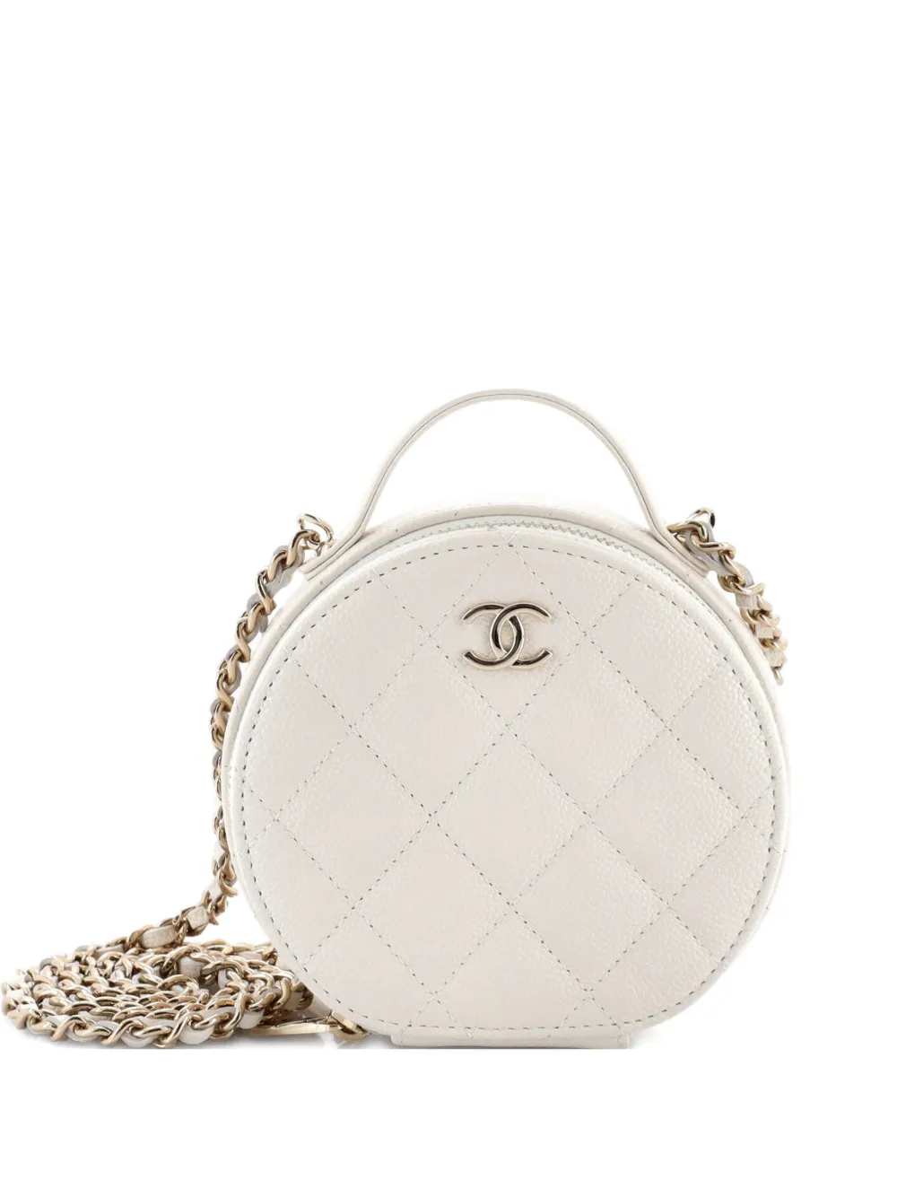 CHANEL Pre-Owned Handle with Care Round Vanity Case with Chain Quilted Caviar Small crossbody bag - Bianco