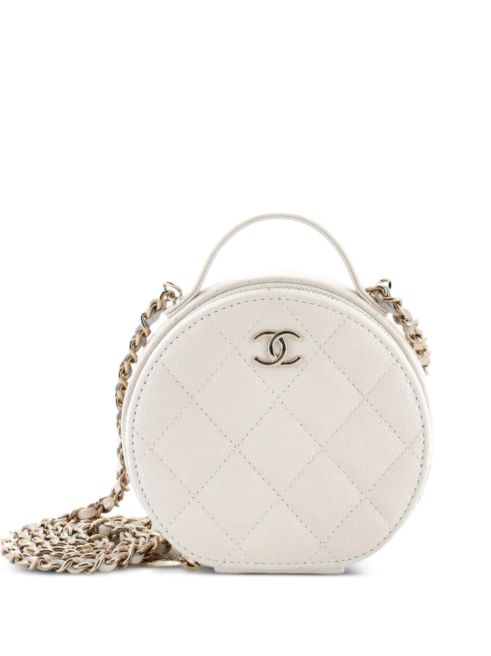 CHANEL Pre-Owned Handle with Care Round Vanity Case with Chain Quilted Caviar Small crossbody bag - Bianco