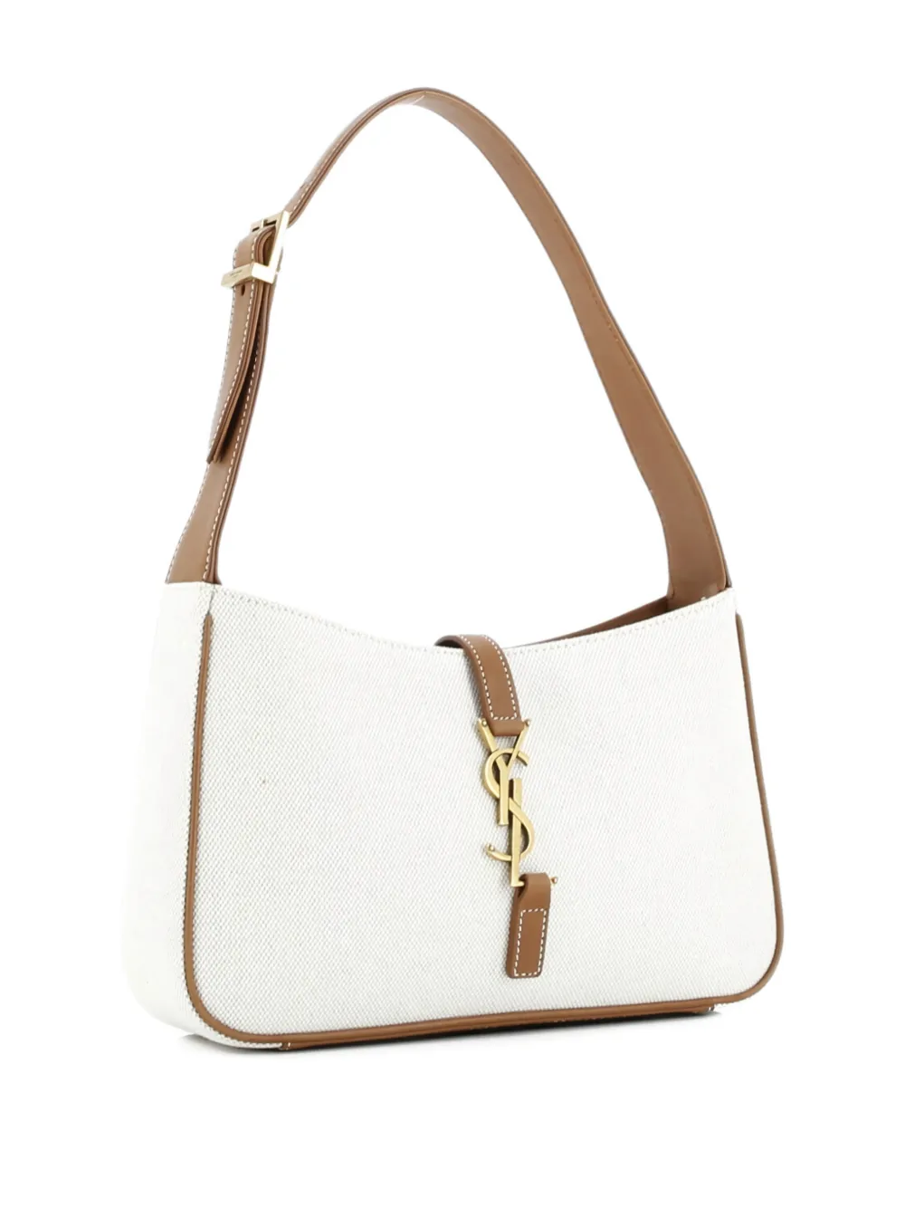 Pre-owned Saint Laurent Le 5 A 7 Canvas Small Hobo Bag In Neutral