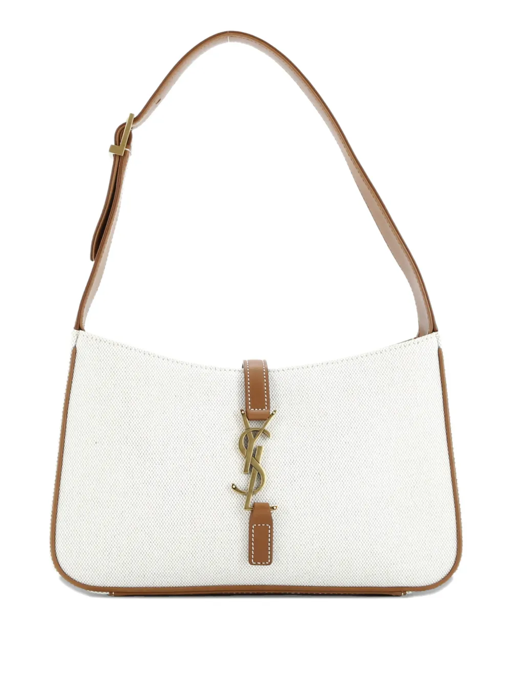 Pre-owned Saint Laurent Le 5 A 7 Canvas Small Hobo Bag In Neutral