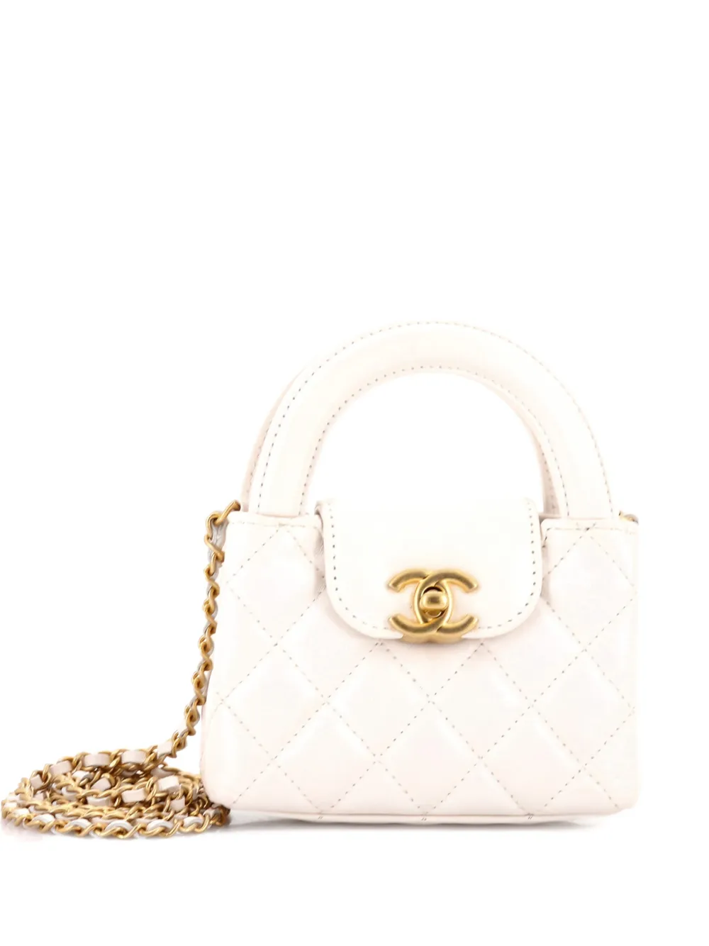 CHANEL Pre-Owned Borsa a tracolla Kelly nano in pelle di vitello trapuntata lucida con manico - Bianco
