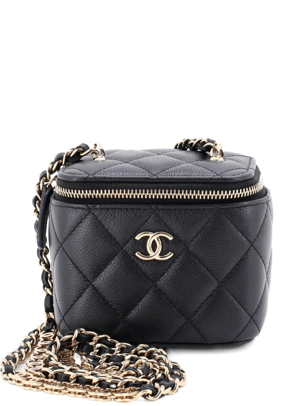 CHANEL Pre-Owned Tiny CC Link Vanity Case with Chain Quilted Caviar Mini clutch bag - Nero