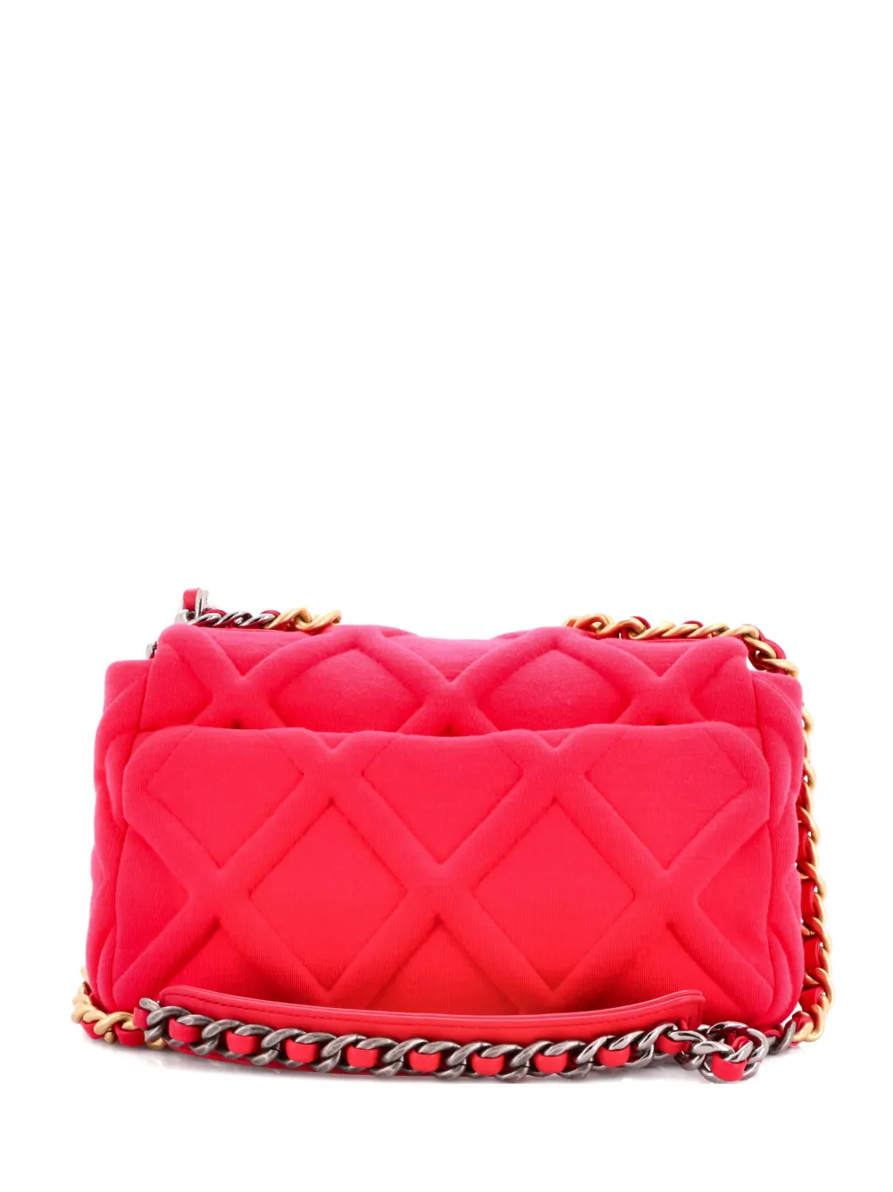 Pre-owned Chanel 19 Flap Bag Quilted Jersey Medium Crossbody Bag In Pink