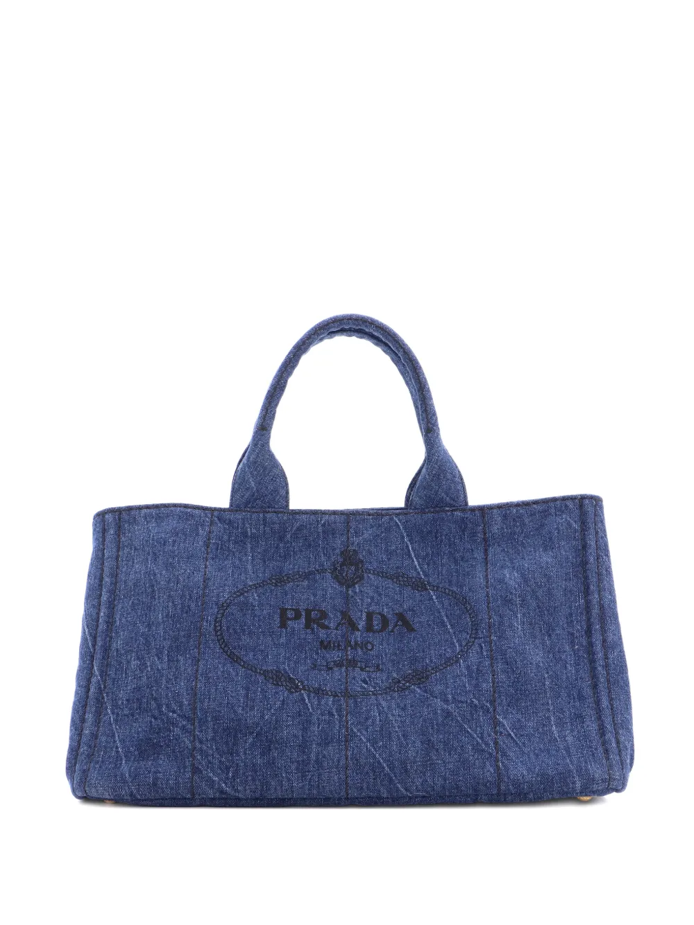 Pre-owned Prada Canapa Denim Large Tote Bag In Blue