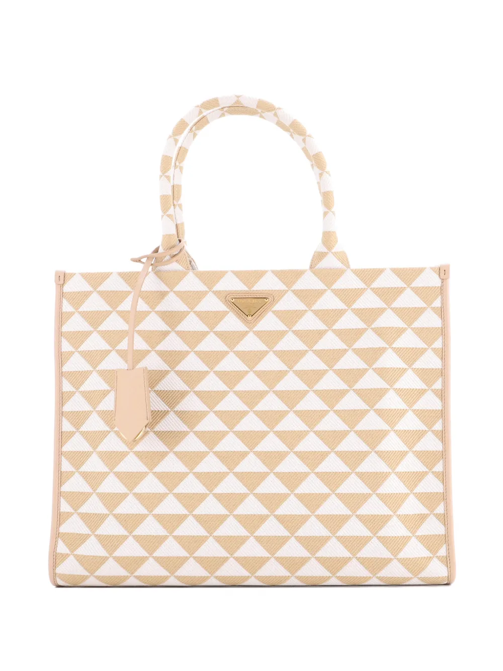 Pre-owned Prada Symbole Shopper Jacquard Large Tote Bag In Neutral