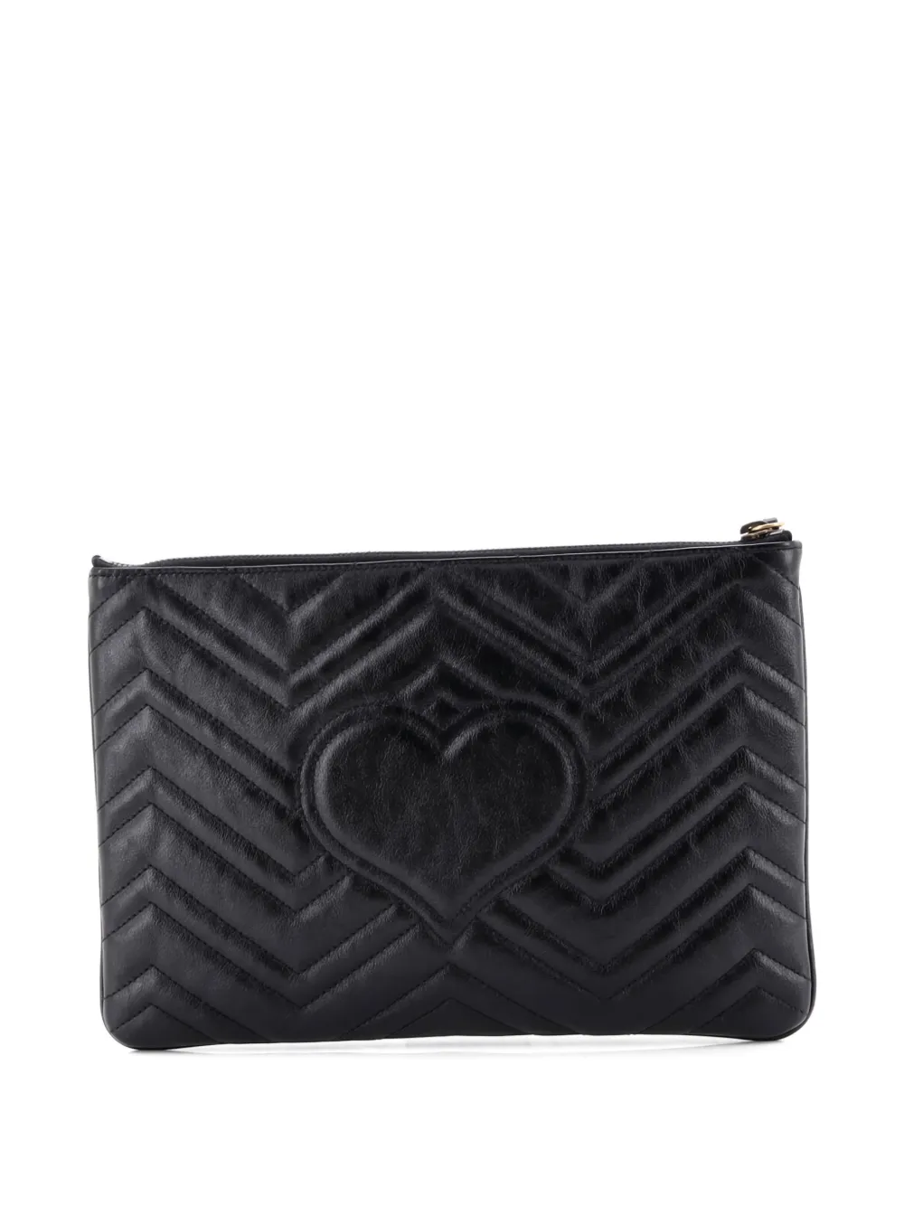 Pre-owned Gucci Gg Marmont Matelasse Leather Clutch Bag In Black