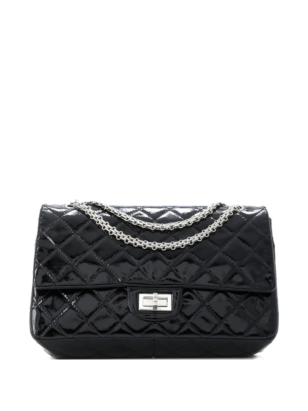 Pre-owned Chanel Reissue 2.55 Flap Bag Quilted Crinkled Patent 227 Shoulder Bag In Black