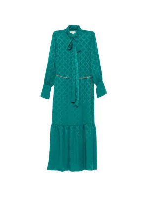 michael kors green shirt dress Michael Kors Womens Green Tie Pleated Printed Short Sleeve Surplice Neckline Tea-Length Shirt Dress main image 1