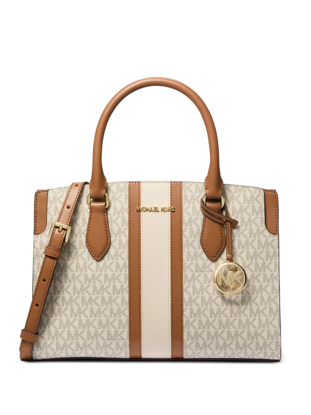 Michael Kors Becca monogram-pattern striped tote bag - Toni neutri
