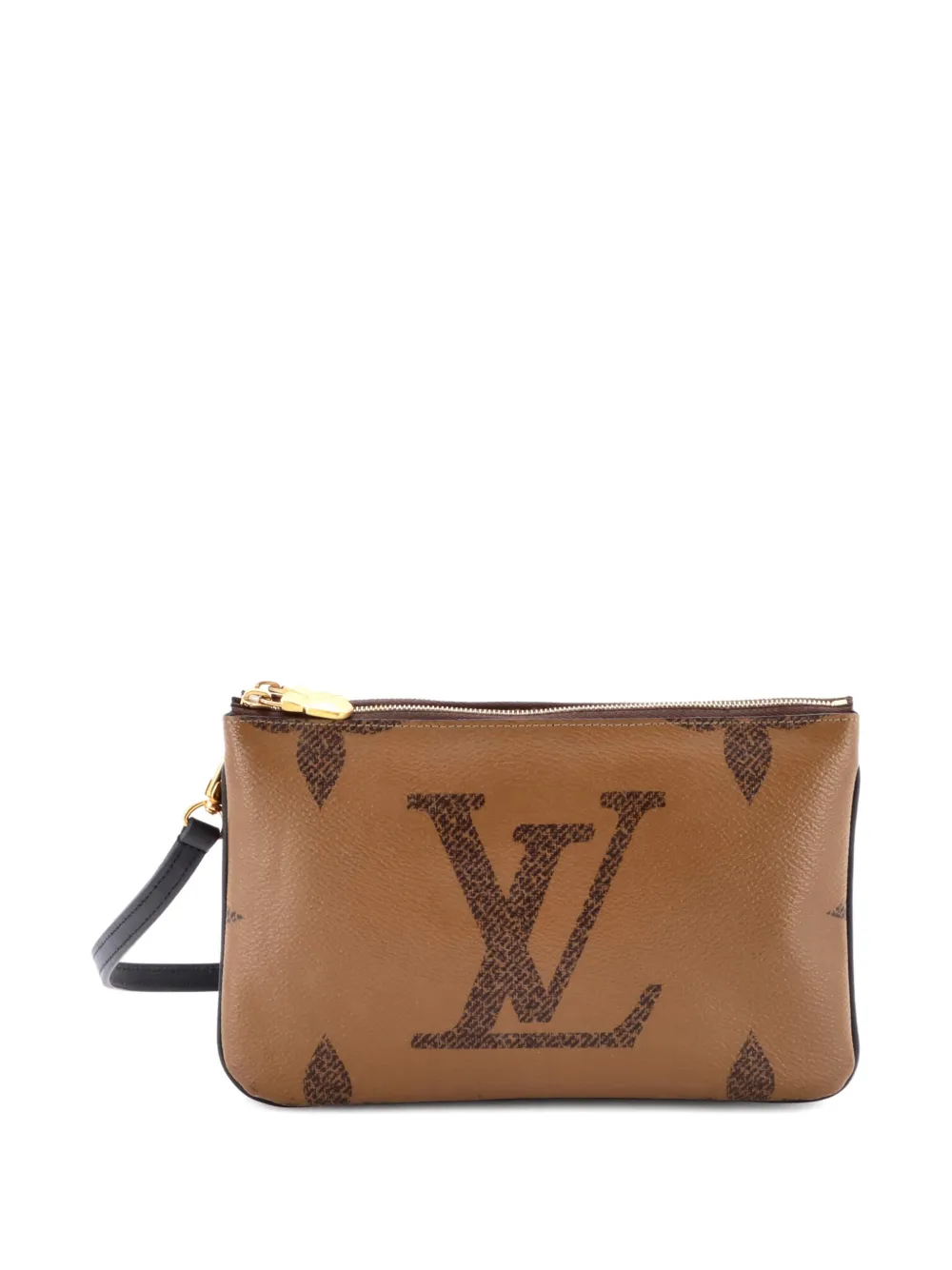 Pre-owned Louis Vuitton Double Zip Pochette Reverse Monogram Giant Clutch Bag In Brown