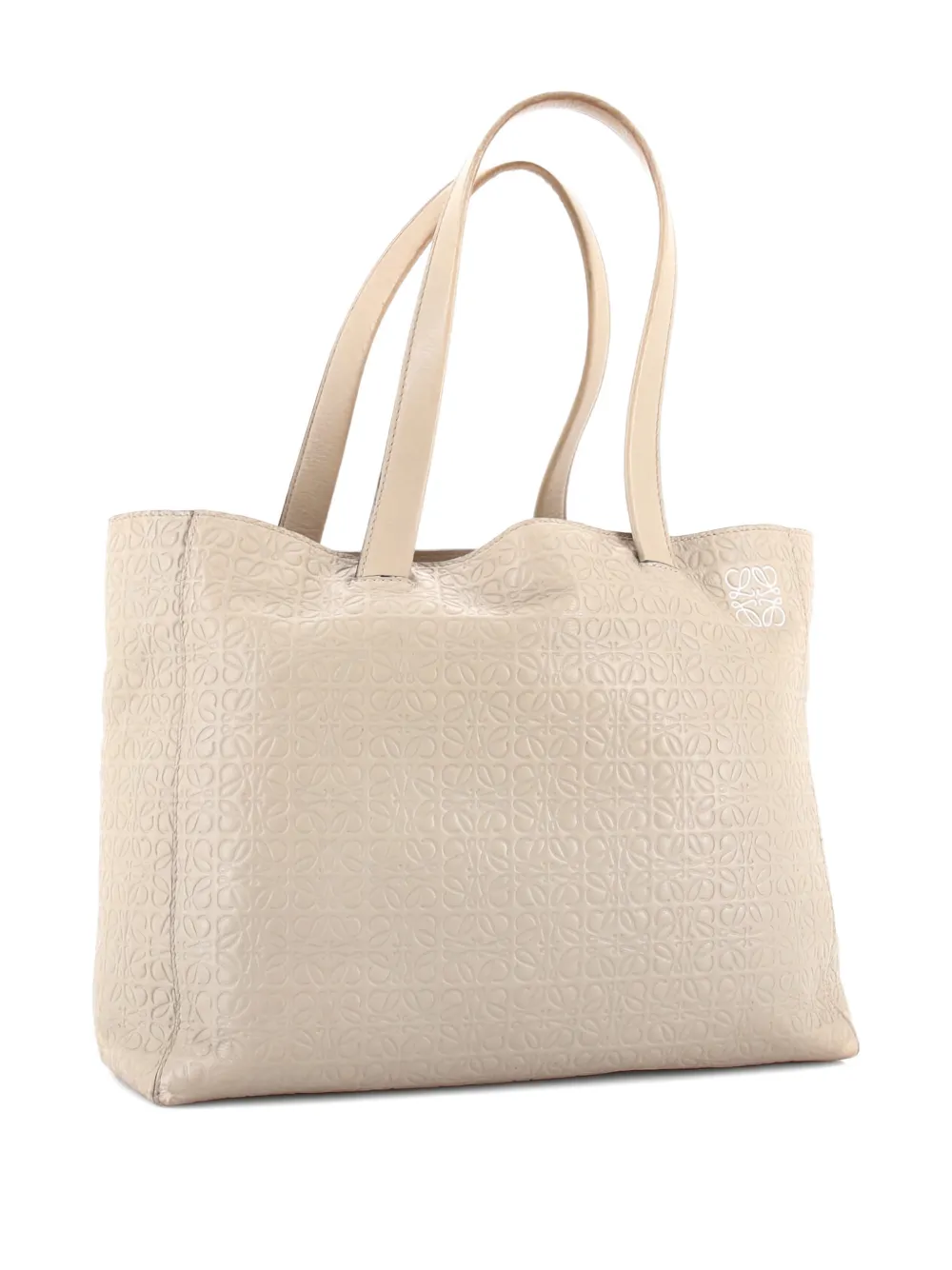 Pre-owned Loewe T Shopper Tote Anagram Embossed Leather Satchel In Neutral