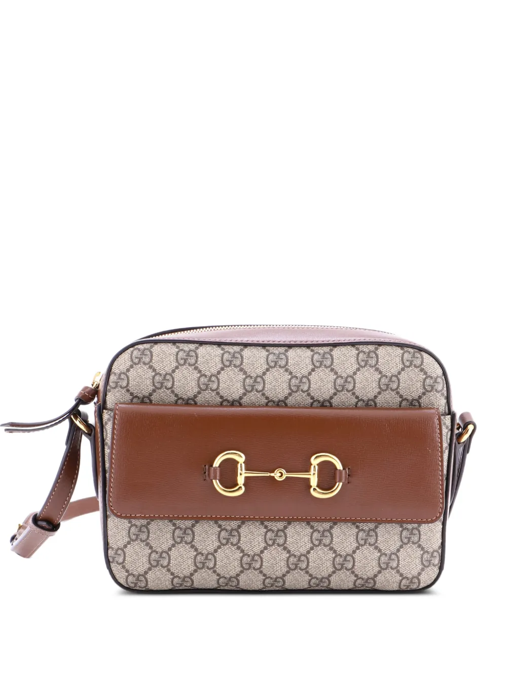 Gucci Pre-Owned Horsebit 1955 Flap Pocket Camera Bag GG Coated Canvas and Leather Small crossbody bag - Marrone