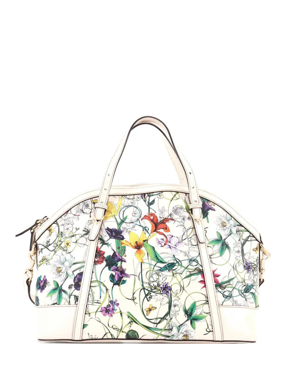 Pre-owned Gucci Nice Top Handle Bag Flora Coated Canvas Medium Satchel In Multi