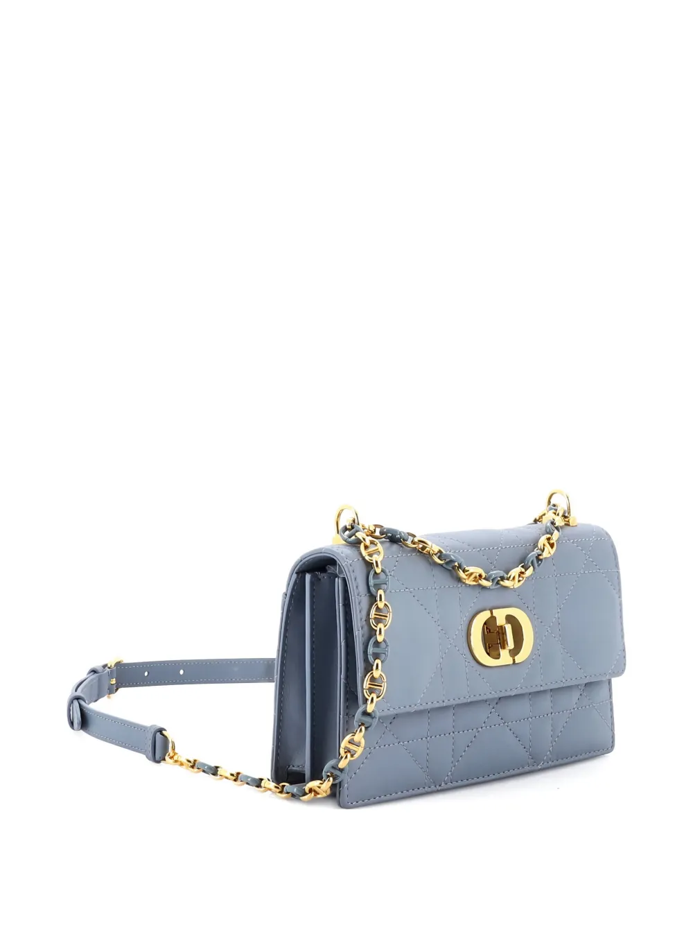 Pre-owned Dior Miss Caro Flap Bag Cannage Quilt Calfskin Mini Crossbody Bag In Blue