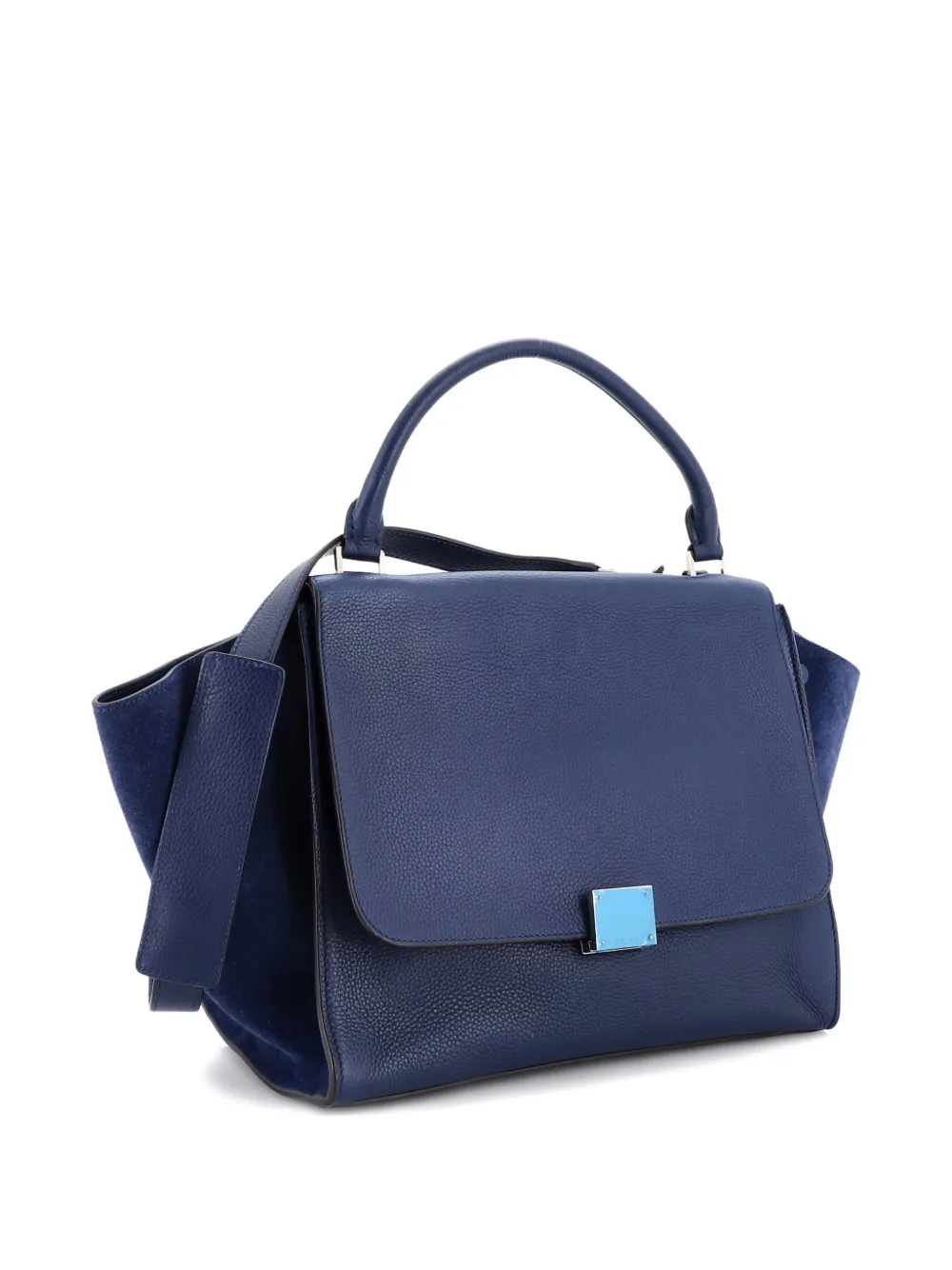 Pre-owned Celine Trapeze Bag Leather With Suede Medium Satchel In Blue